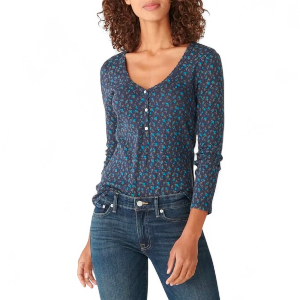 NWT LUCKY BRAND Floral Pointelle Henley Thermal - Medium